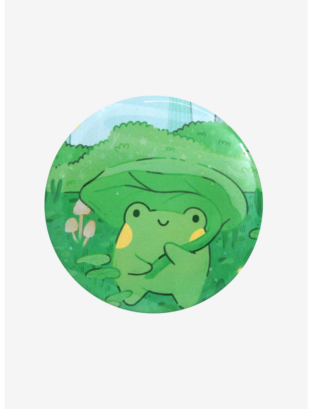 Frog With Leaf 3 Inch Button By Arcasian, , hi-res
