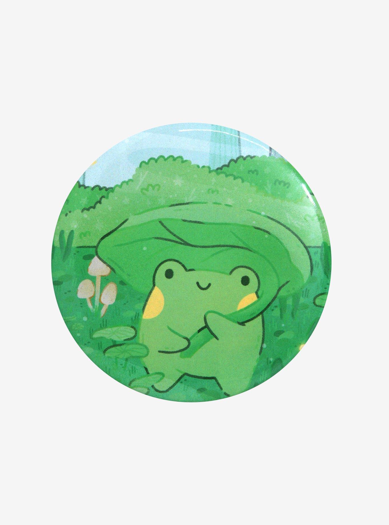 Frog With Leaf 3 Inch Button By Arcasian, , hi-res