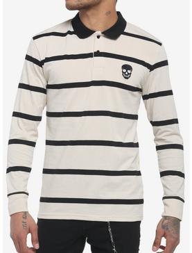 Black & Tan Stripe Skull Long-Sleeve Polo Shirt, , hi-res