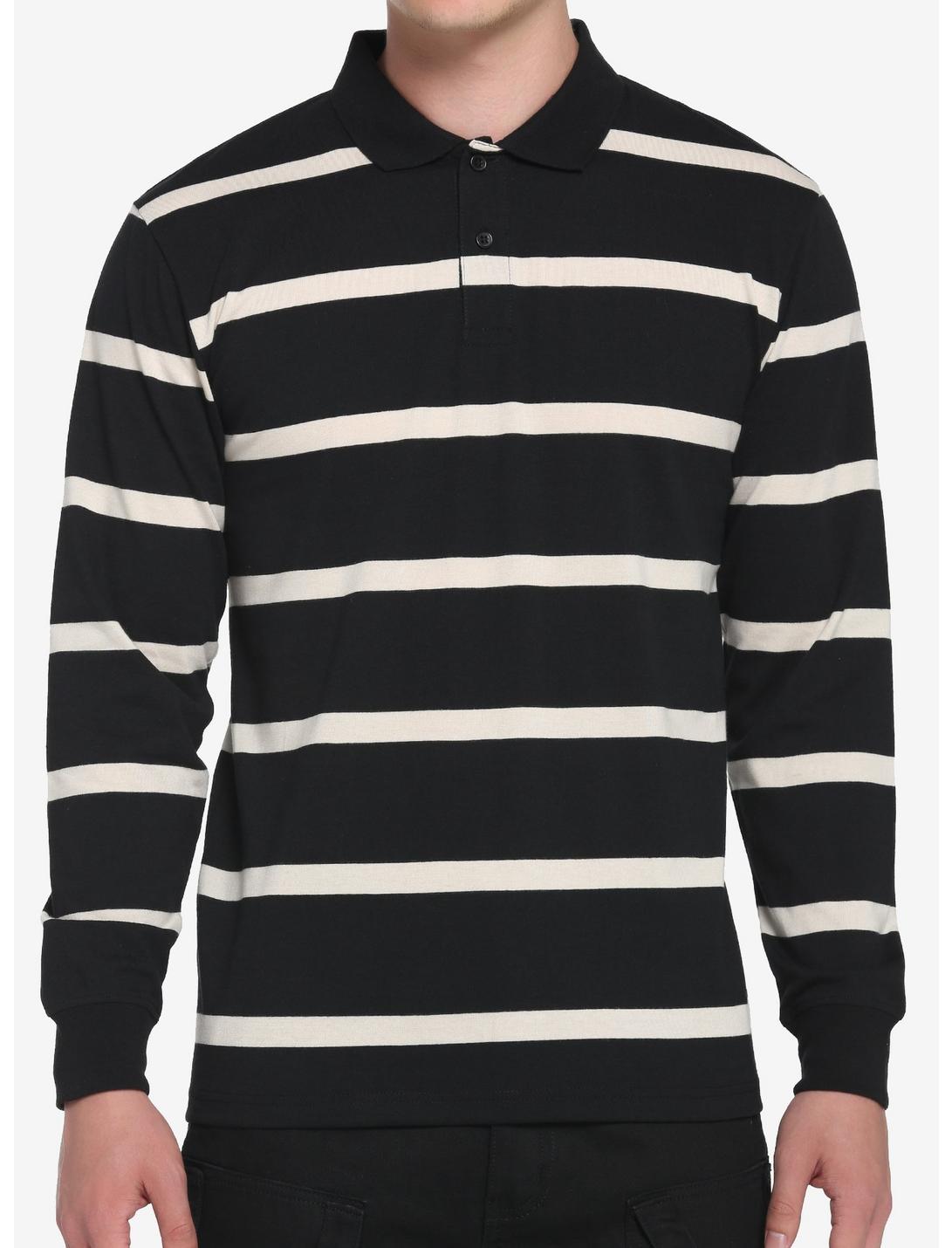 Black & Tan Stripe Long-Sleeve Polo Shirt, BROWN, hi-res