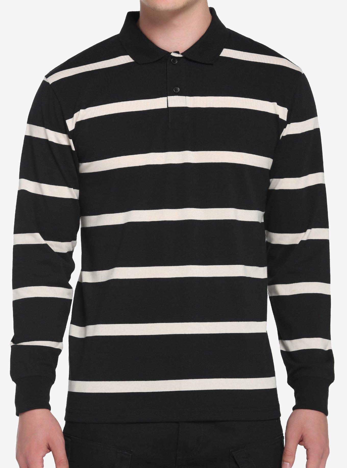 Black & Tan Stripe Long-Sleeve Polo Shirt, BROWN, hi-res
