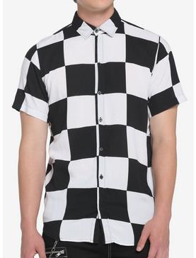 Black & White Checkered Woven Button-Up, , hi-res