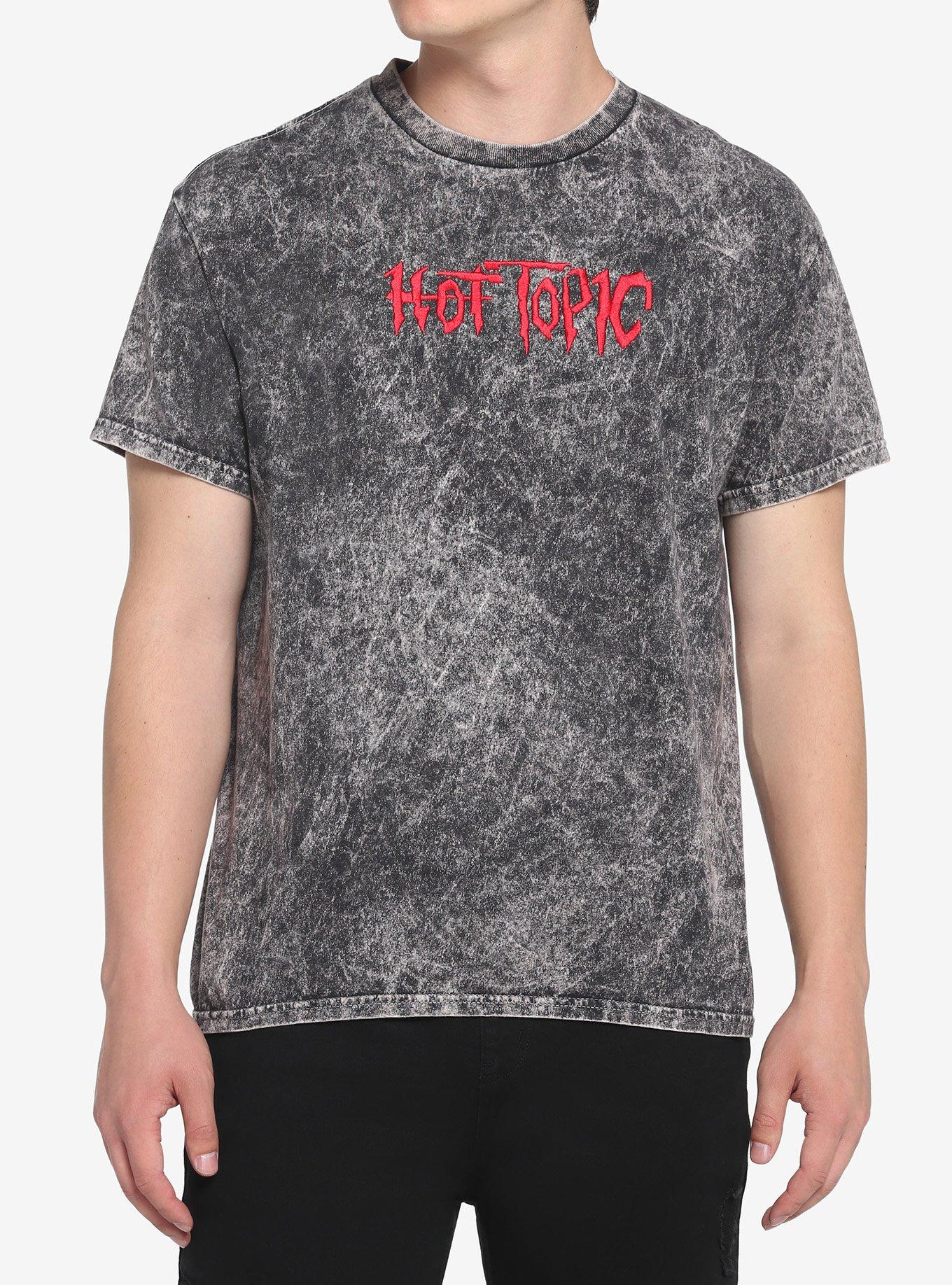 Hot Topic Old Logo Mineral Wash T-Shirt, BLACK  RED, hi-res
