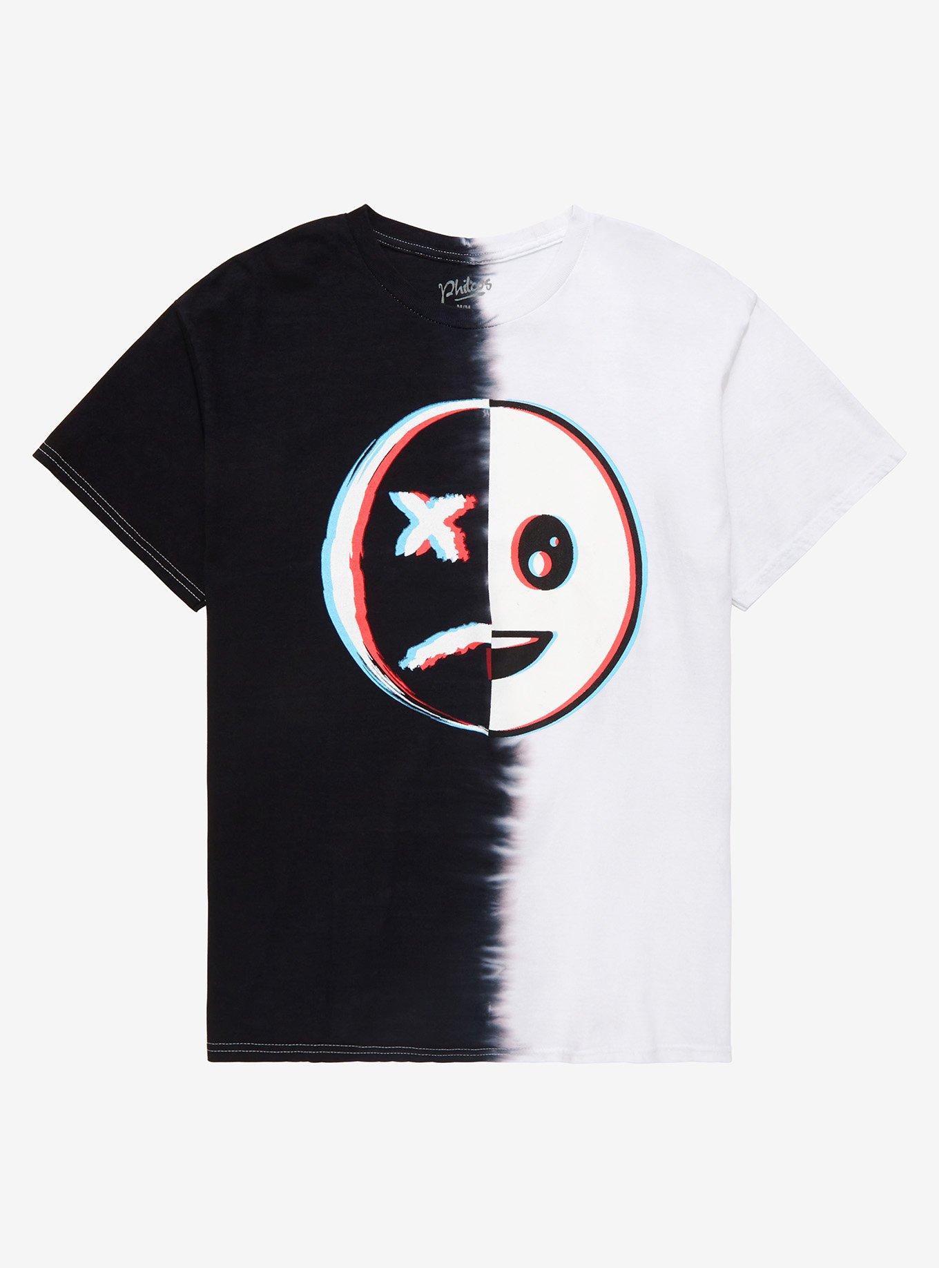 Dead Smile Glitchy Split Wash T-Shirt, BLACK  WHITE, hi-res