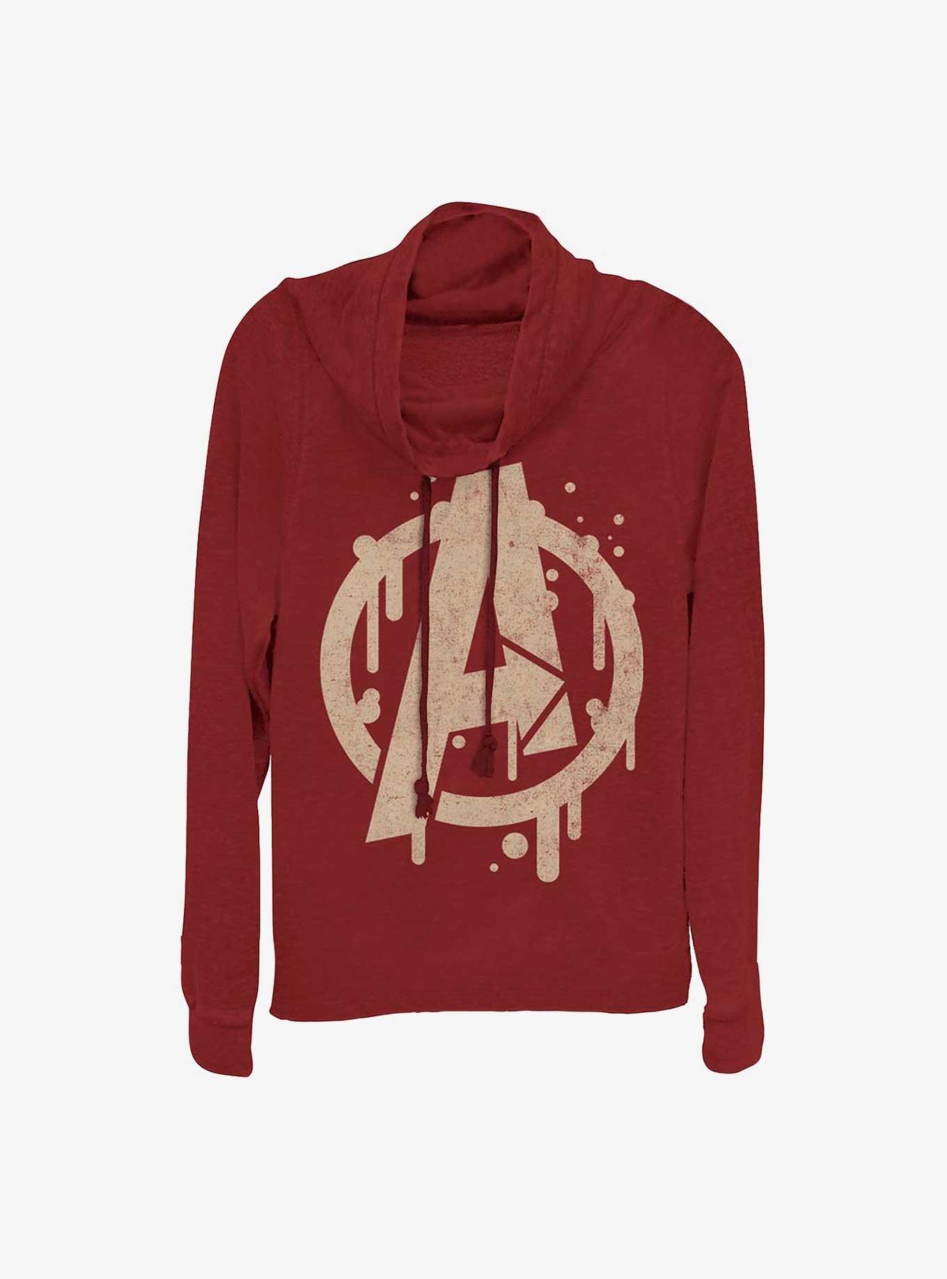 Marvel The Avengers Paint Drip Girls Cowl Neck Long Sleeve Top, SCARLET, hi-res