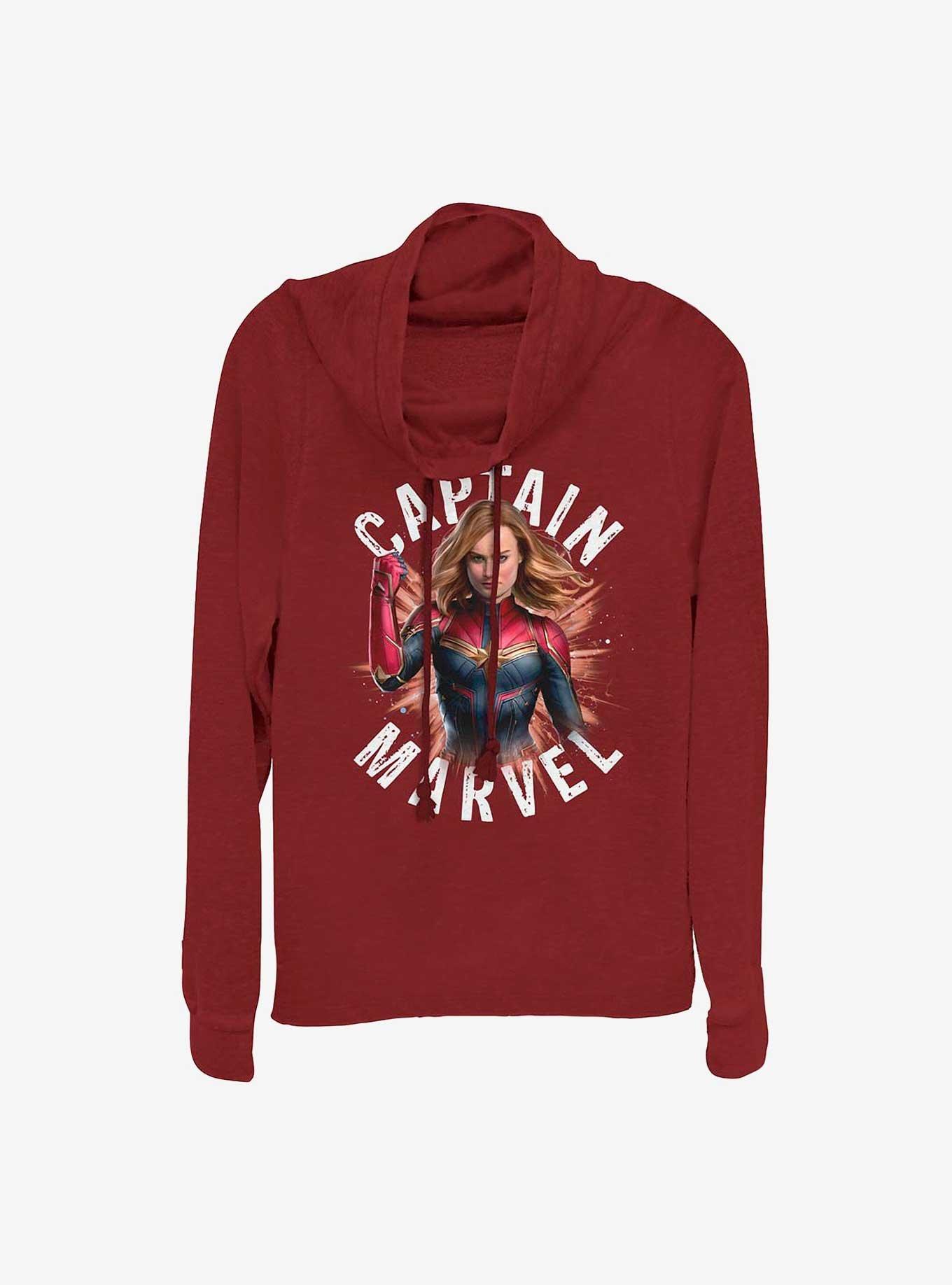 Marvel Captain Marvel Cap Marvel Burst Girls Cowl Neck Long Sleeve Top