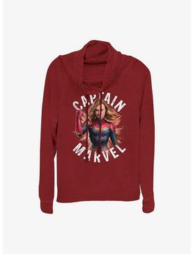 Plus Size Marvel Captain Marvel Cap Marvel Burst Girls Cowl Neck Long Sleeve Top, , hi-res