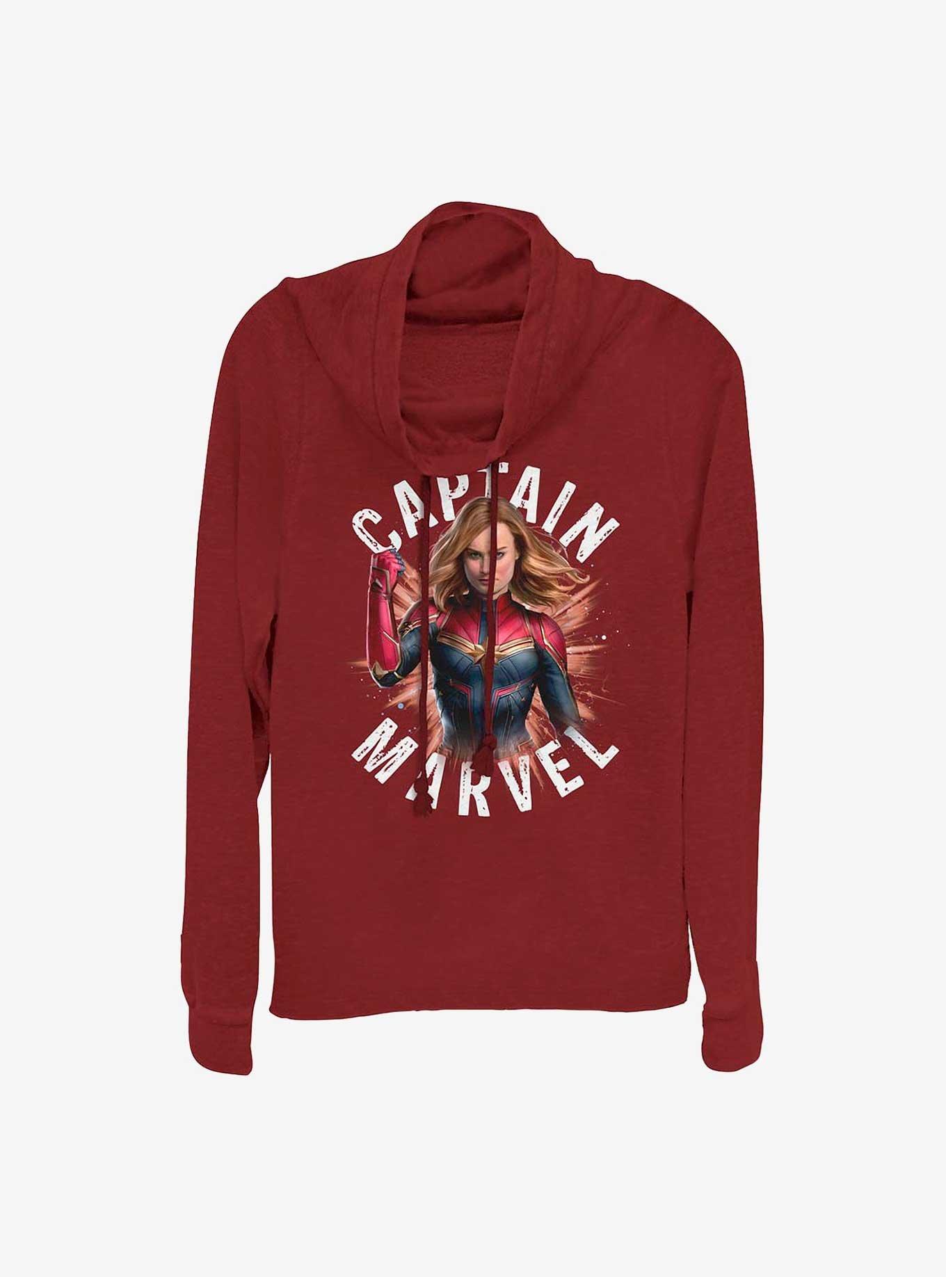 Marvel Captain Marvel Cap Marvel Burst Girls Cowl Neck Long Sleeve Top, , hi-res