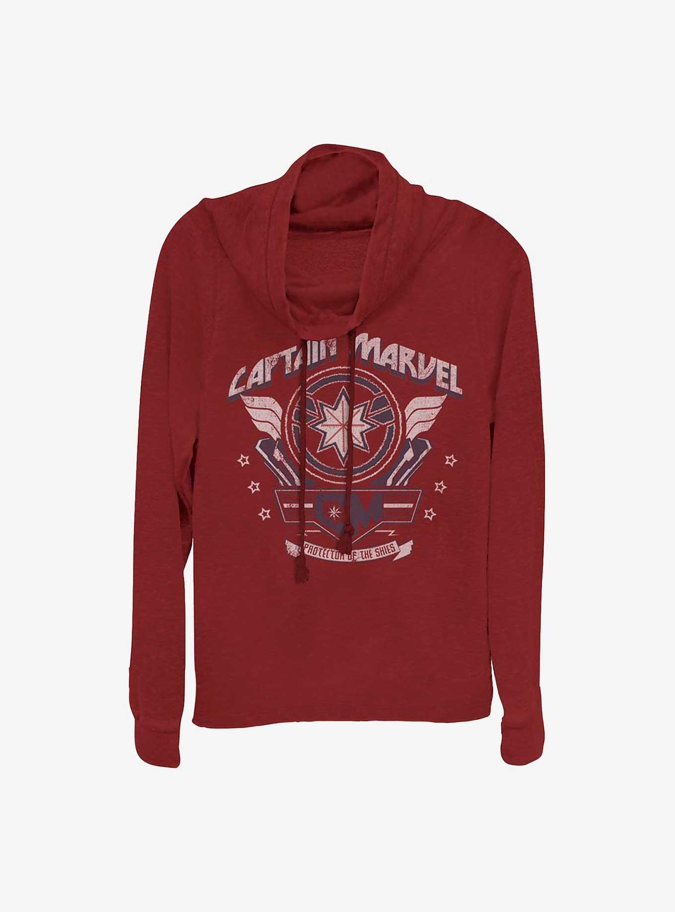 Marvel Captain Marvel Captain Plaque Girls Cowl Neck Long Sleeve Top, SCARLET, hi-res