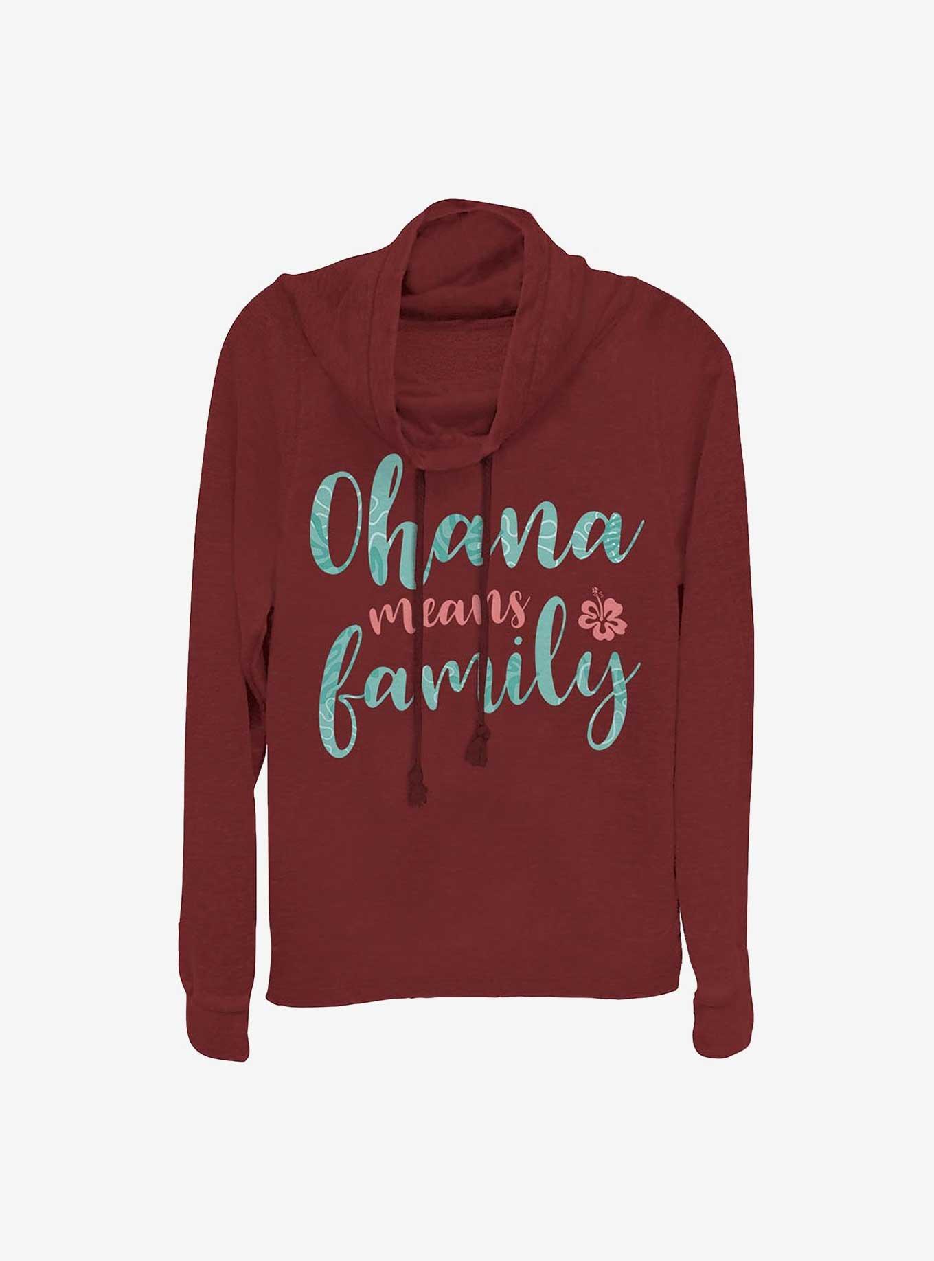 Disney Lilo & Stitch Ohana Script Girls Cowl Neck Long Sleeve Top, , hi-res