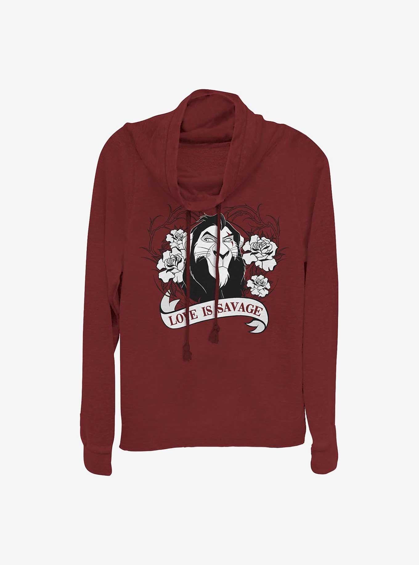 Disney The Lion King Love Is Savage Girls Cowl Neck Long Sleeve Top, SCARLET, hi-res