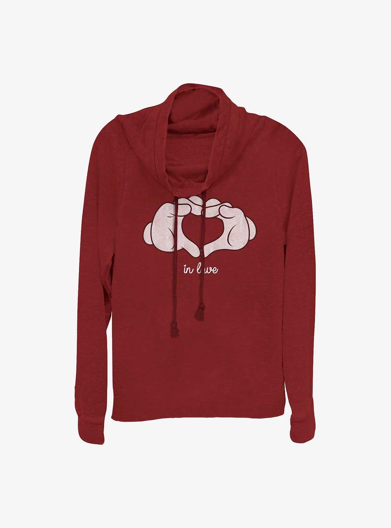 Disney Mickey Mouse Glove Heart Girls Cowl Neck Long Sleeve Top