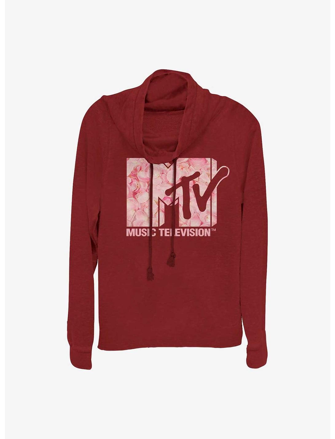 MTV Roses Are Pink Girls Cowl Neck Long Sleeve Top, SCARLET, hi-res