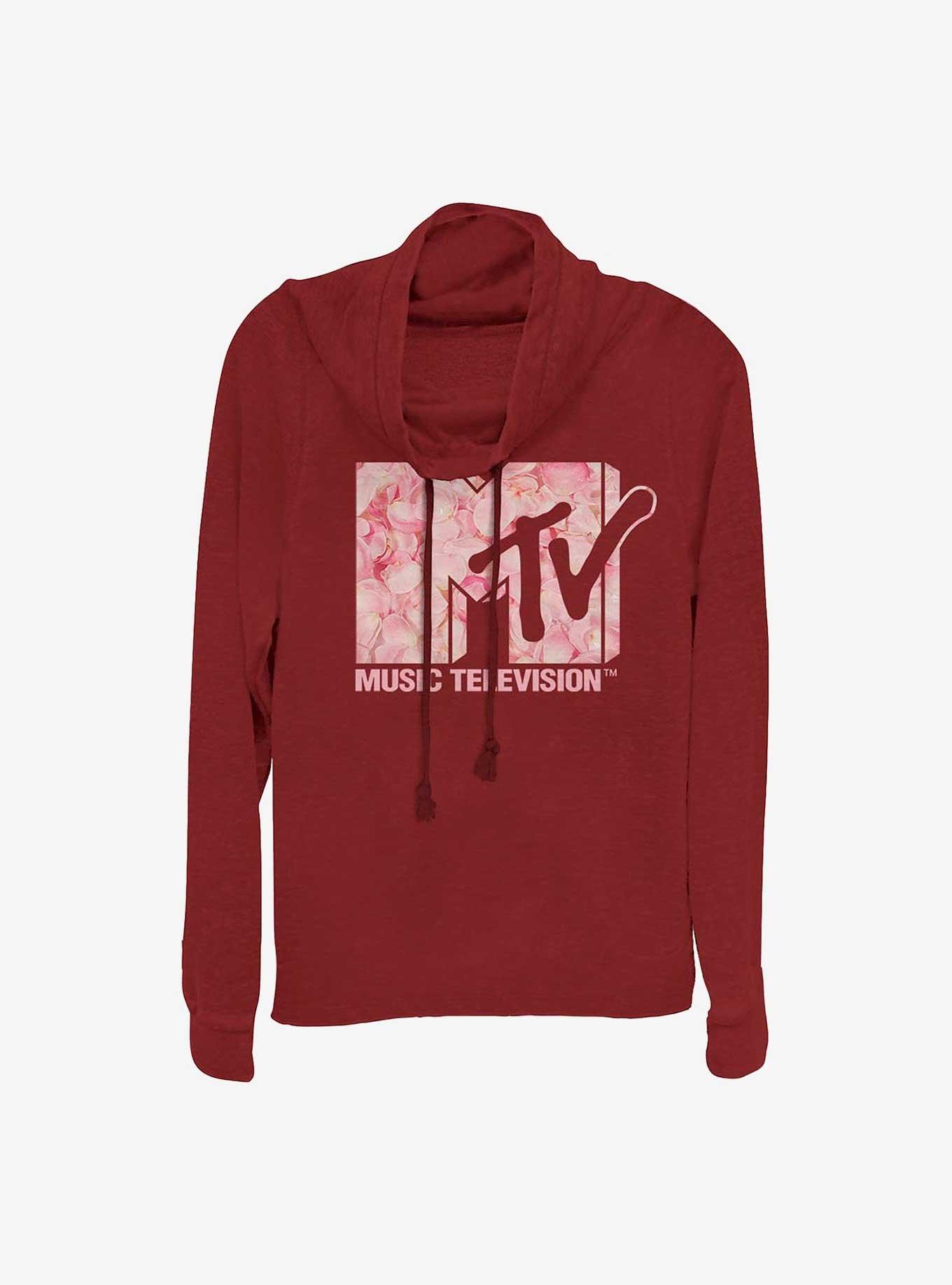 MTV Roses Are Pink Girls Cowl Neck Long Sleeve Top, SCARLET, hi-res