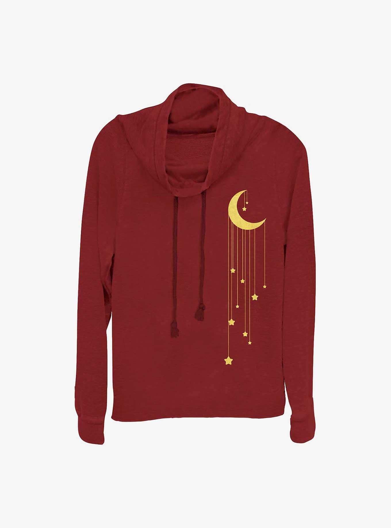 Moon Stars Girls Cowl Neck Long Sleeve Top, SCARLET, hi-res