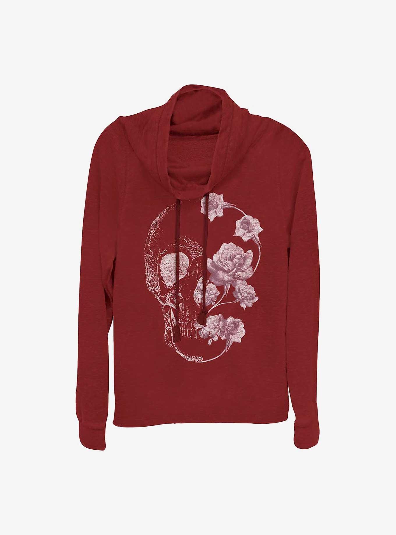 Skull Split Floral Girls Cowl Neck Long Sleeve Top