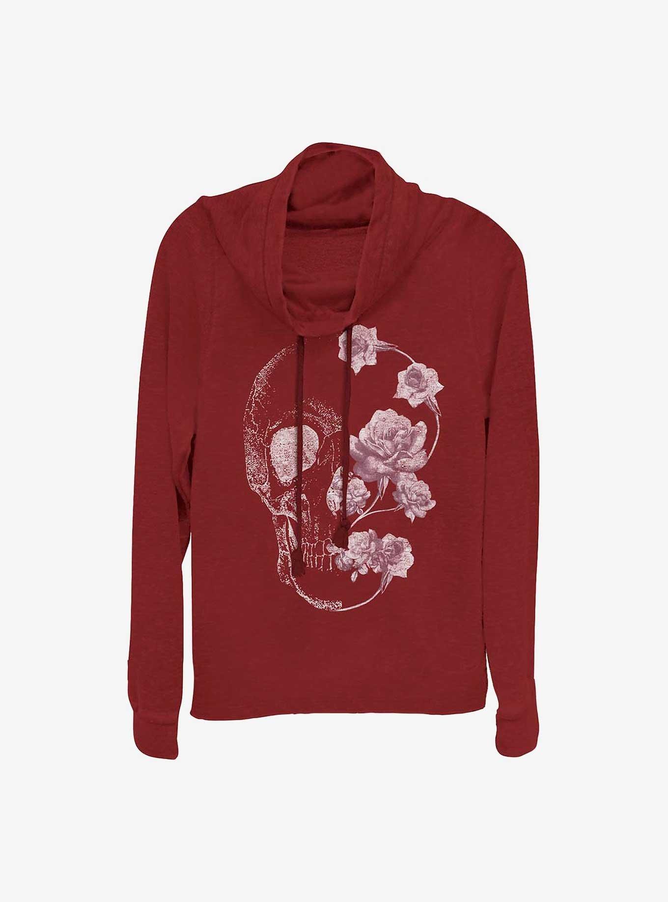 Skull Split Floral Girls Cowl Neck Long Sleeve Top, , hi-res
