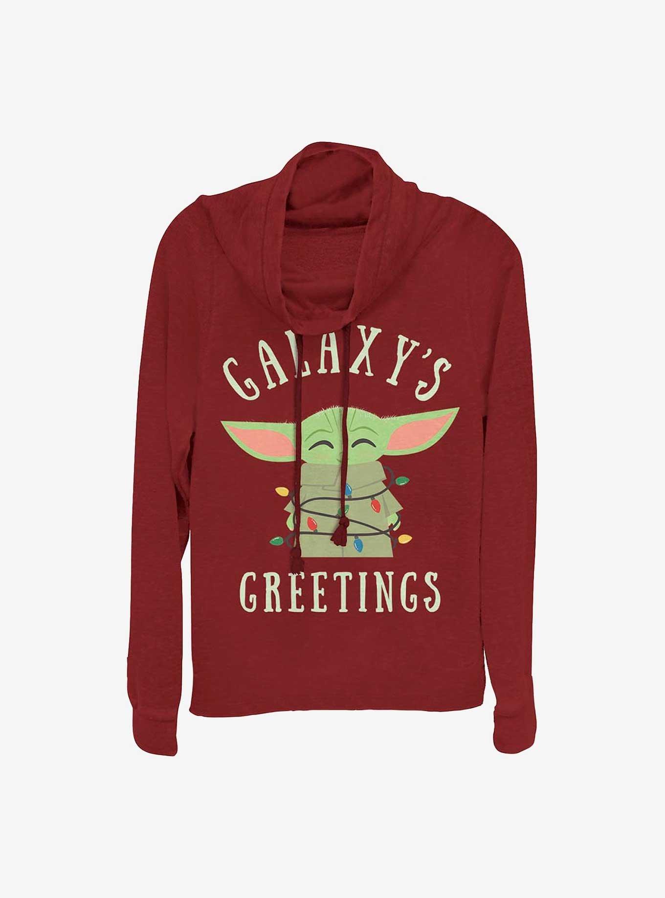Star Wars The Mandalorian Christmas Lights Girls Cowl Neck Long Sleeve Top, SCARLET, hi-res