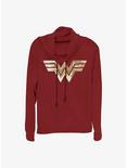 DC Comics Wonder Woman Metallic Logo Girls Cowl Neck Long Sleeve Top, SCARLET, hi-res
