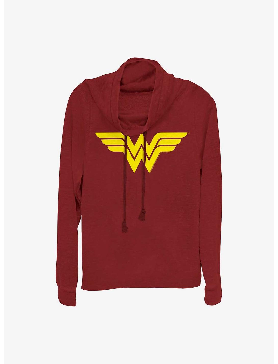 DC Comics Wonder Woman One Color Logo Girls Cowl Neck Long Sleeve Top, SCARLET, hi-res