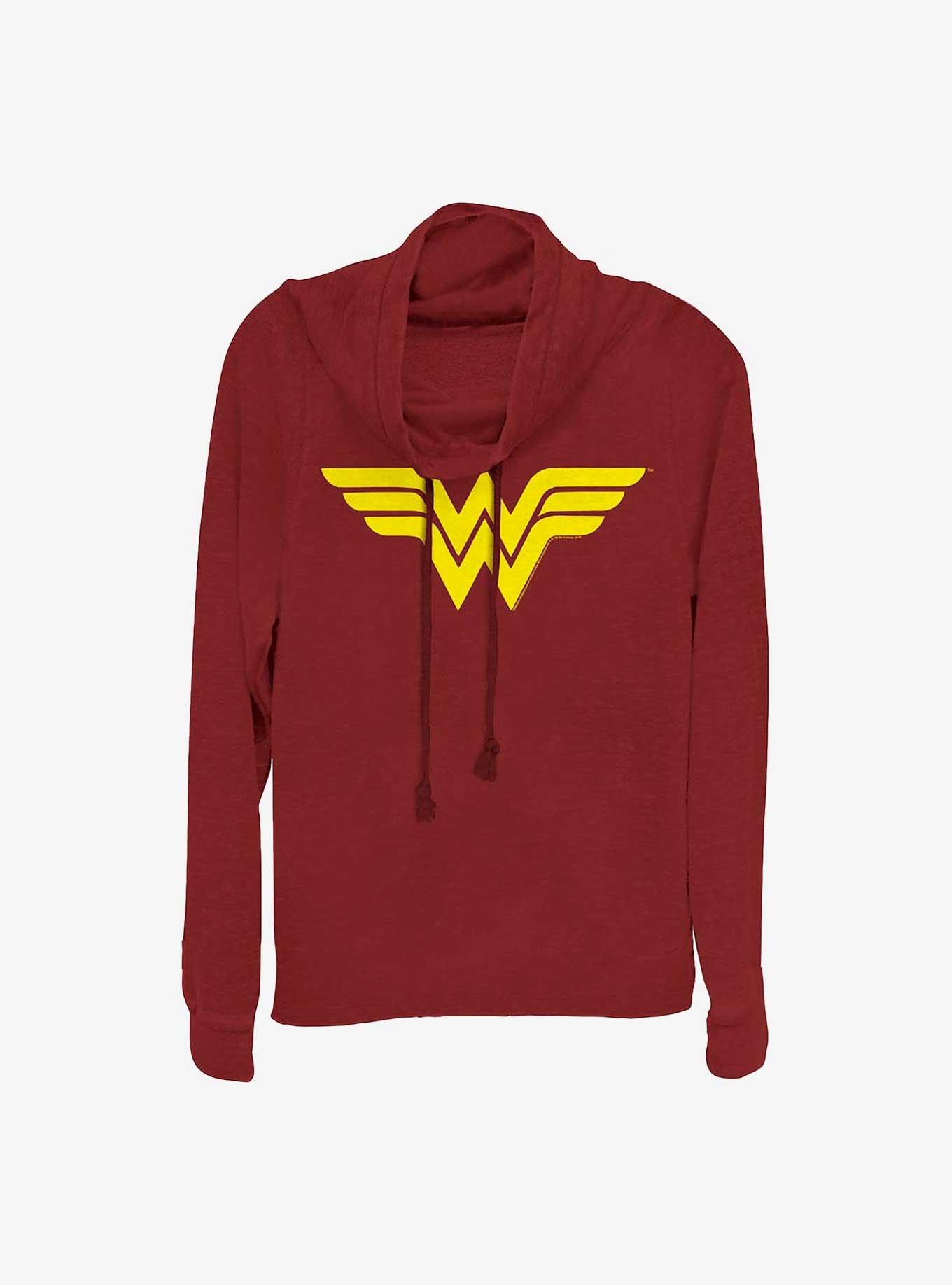 DC Comics Wonder Woman One Color Logo Girls Cowl Neck Long Sleeve Top, SCARLET, hi-res