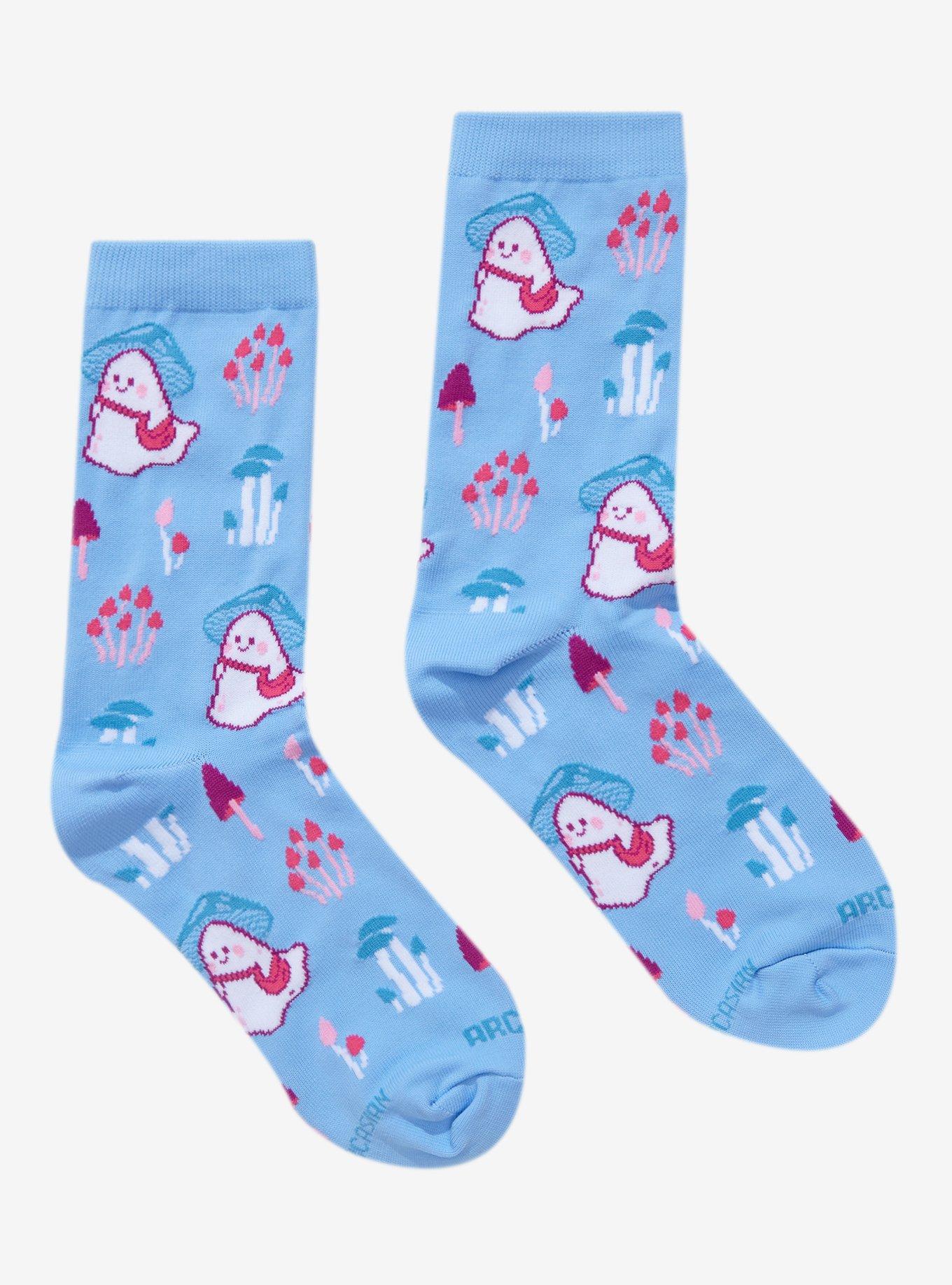 Mushroom Ghost Crew Socks By Arcasian, , hi-res