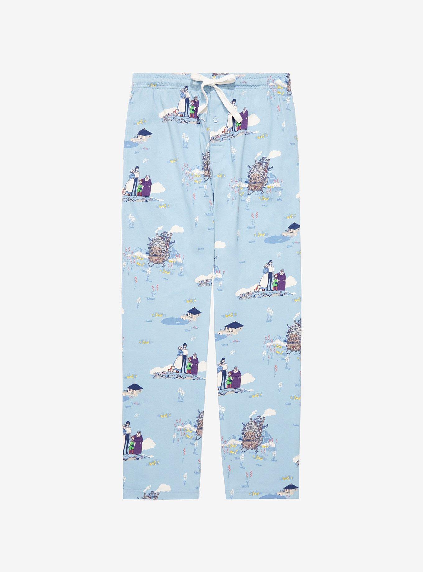 Studio Ghibli Howl&rsquo;s Moving Castle Icons & Characters Allover Print Sleep Pants - BoxLunch Exclusive , LIGHT BLUE, hi-res