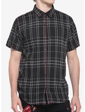 Black Plaid & Red Contrast Stitch Woven Button-Up, , hi-res