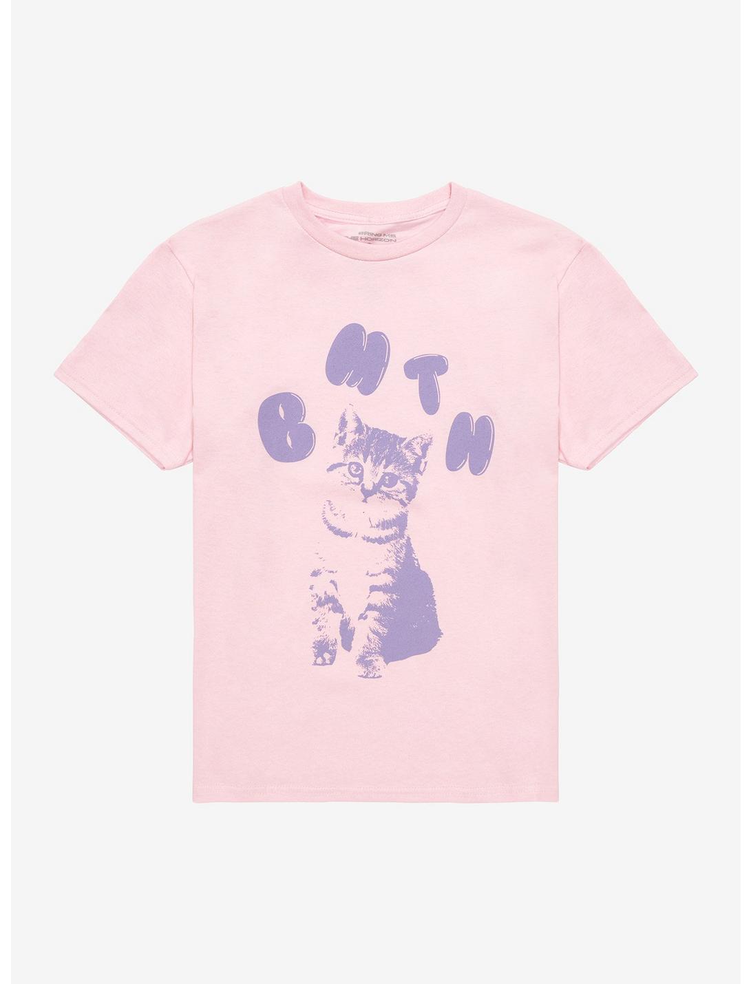 Bring Me The Horizon Cat Boyfriend Fit Girls T-Shirt, PINK, hi-res