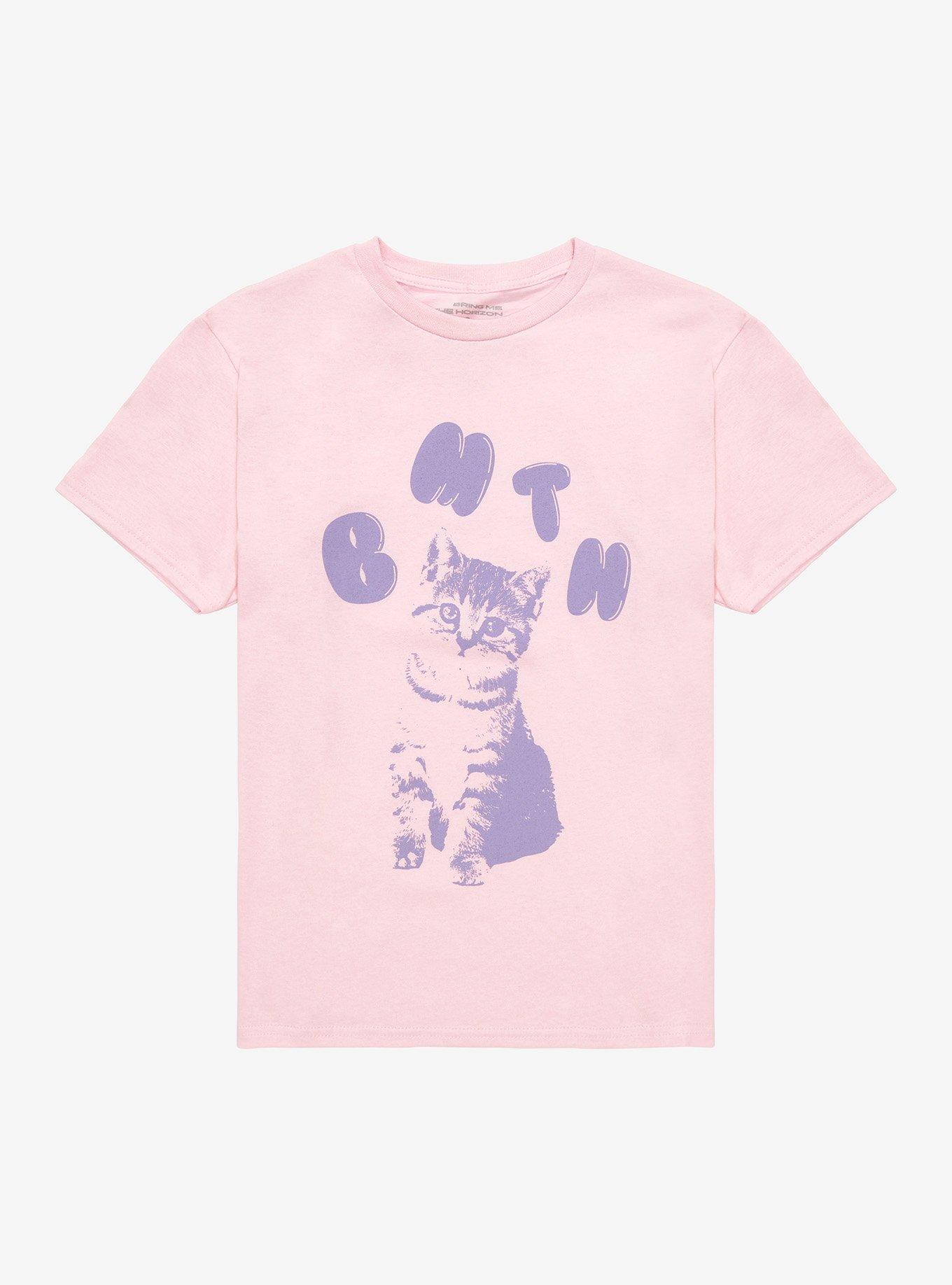Bring Me The Horizon Cat Boyfriend Fit Girls T-Shirt, PINK, hi-res
