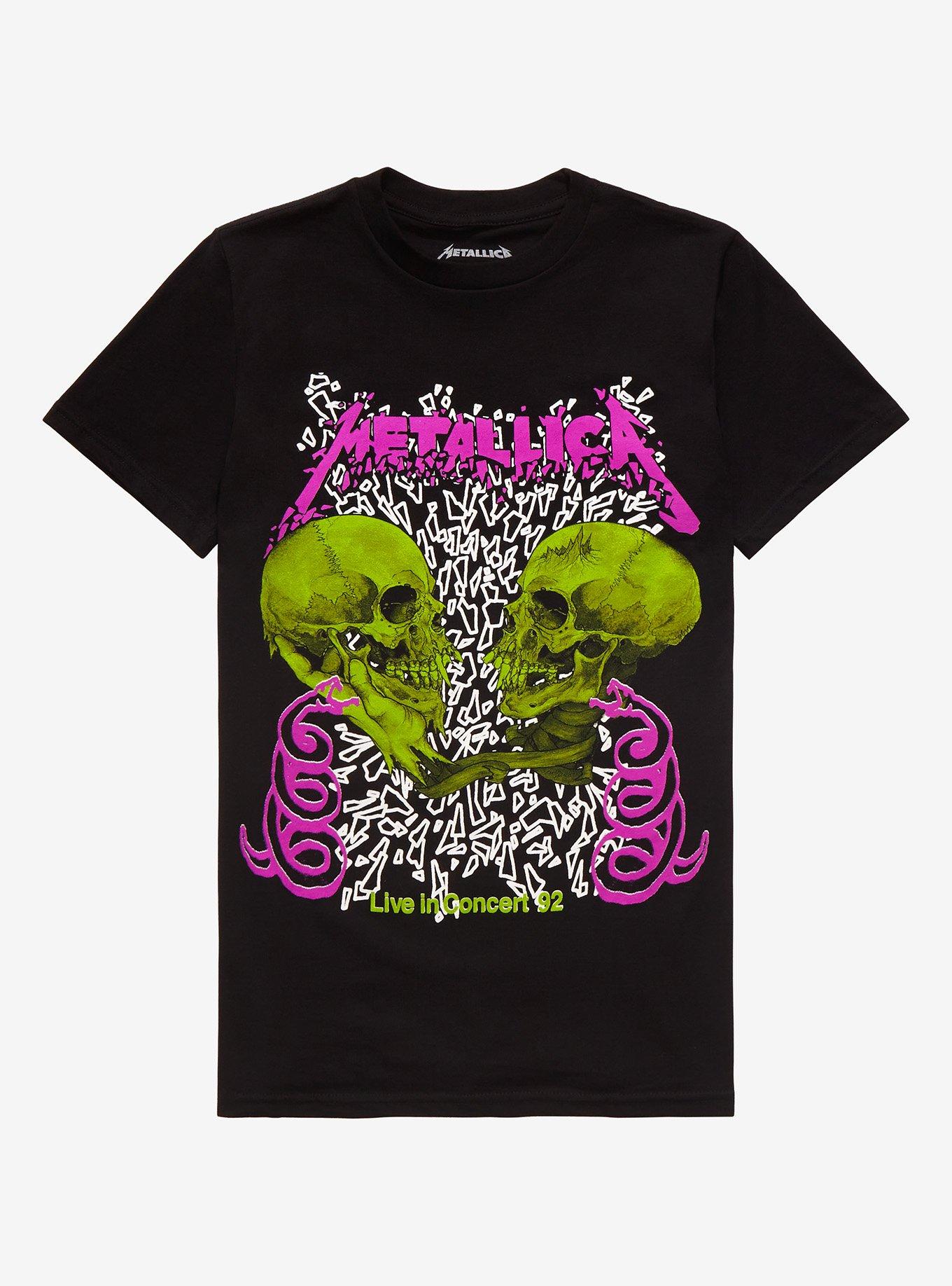 Metallica Neon Skull Boyfriend Fit Girls T-Shirt, BLACK, hi-res