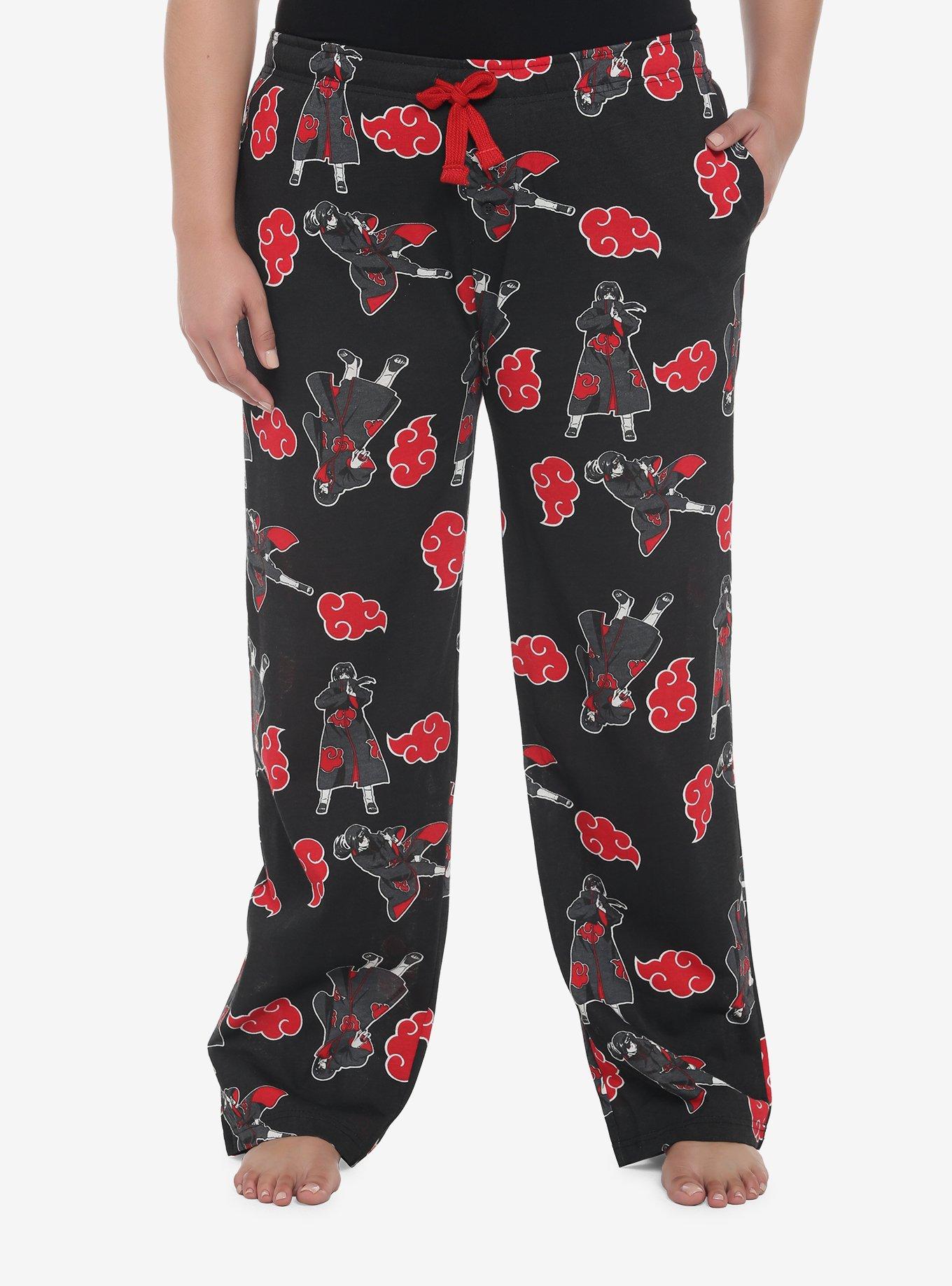 Naruto Shippuden Itachi Uchiha Allover Print Pajama Pants Plus Size, RED, hi-res