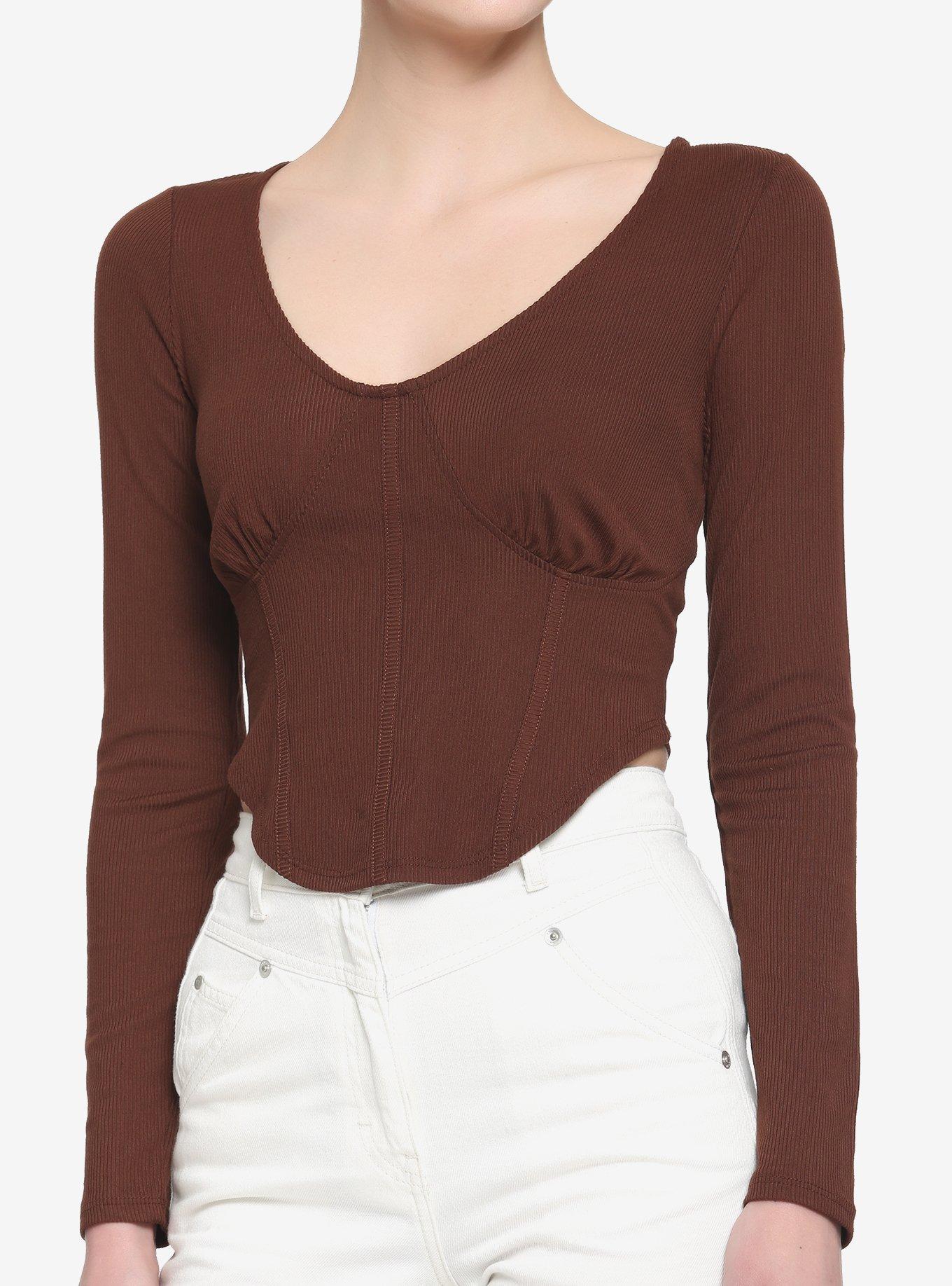 Brown Corset Girls Crop LongSleeve Top Hot Topic