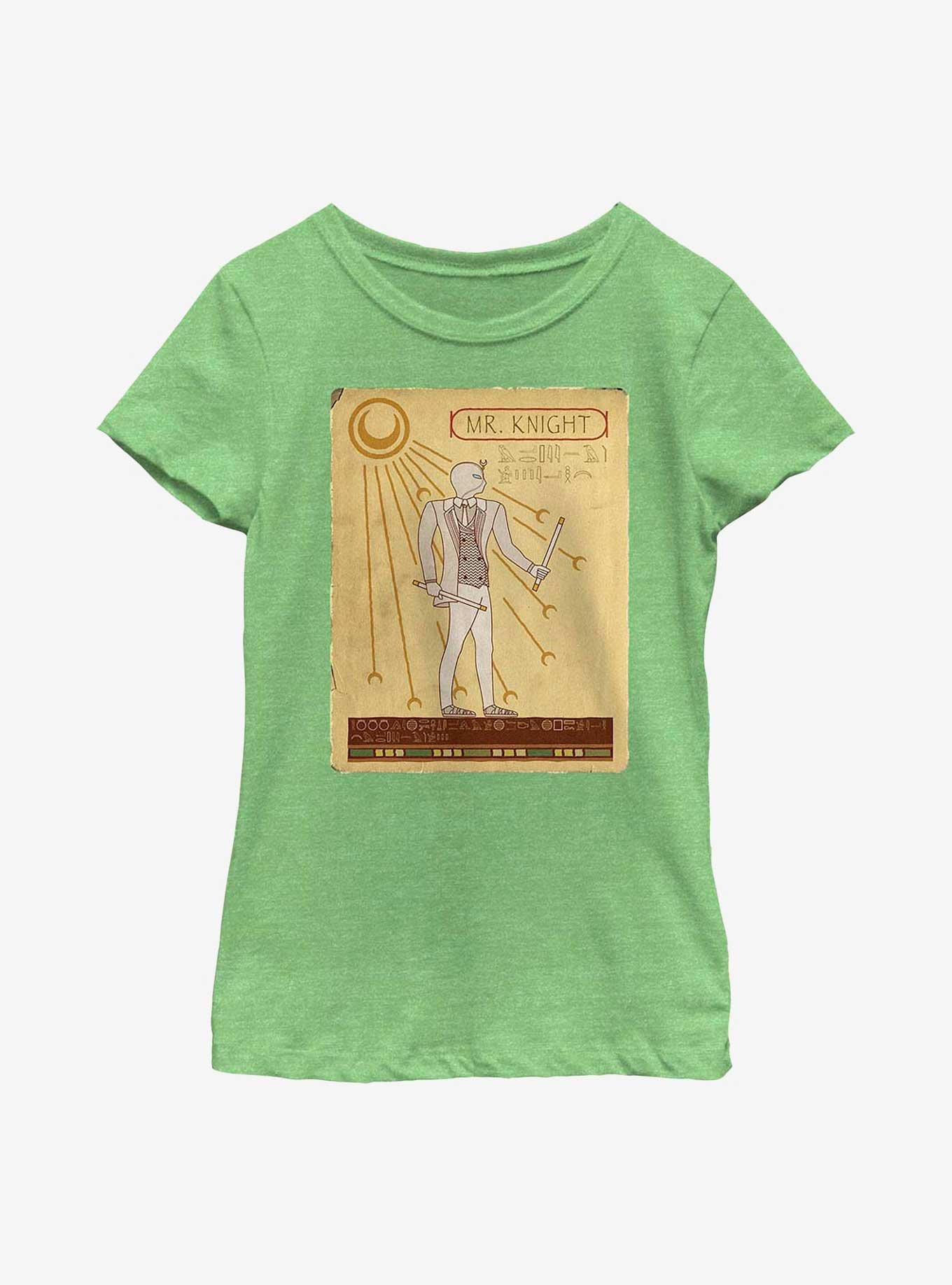 Marvel Moon Knight Ancient Mr. Knight Card Youth Girls T-Shirt, GRN APPLE, hi-res