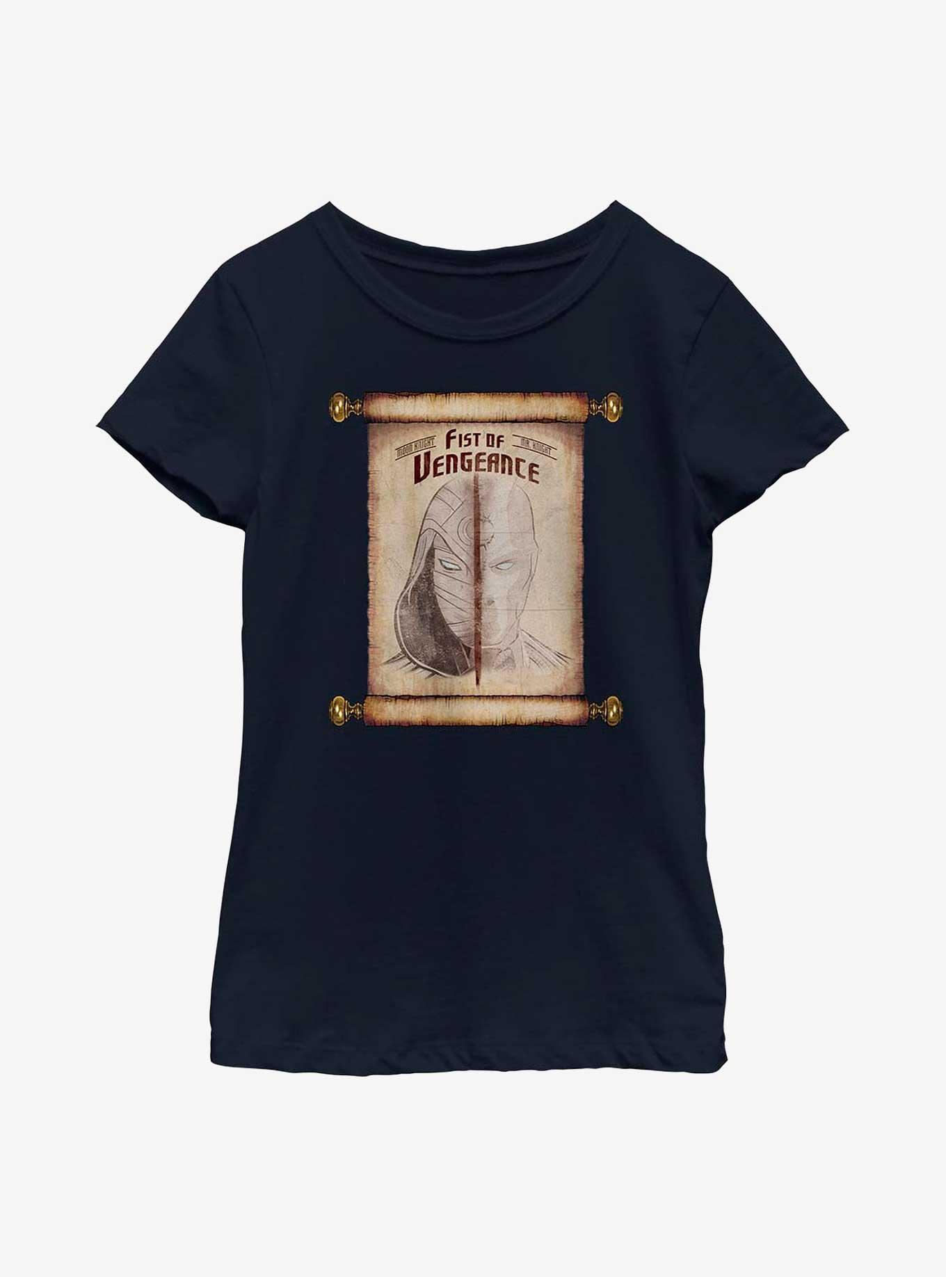 Marvel Moon Knight Fist Of Vengeance Scroll Youth Girls T-Shirt, NAVY, hi-res