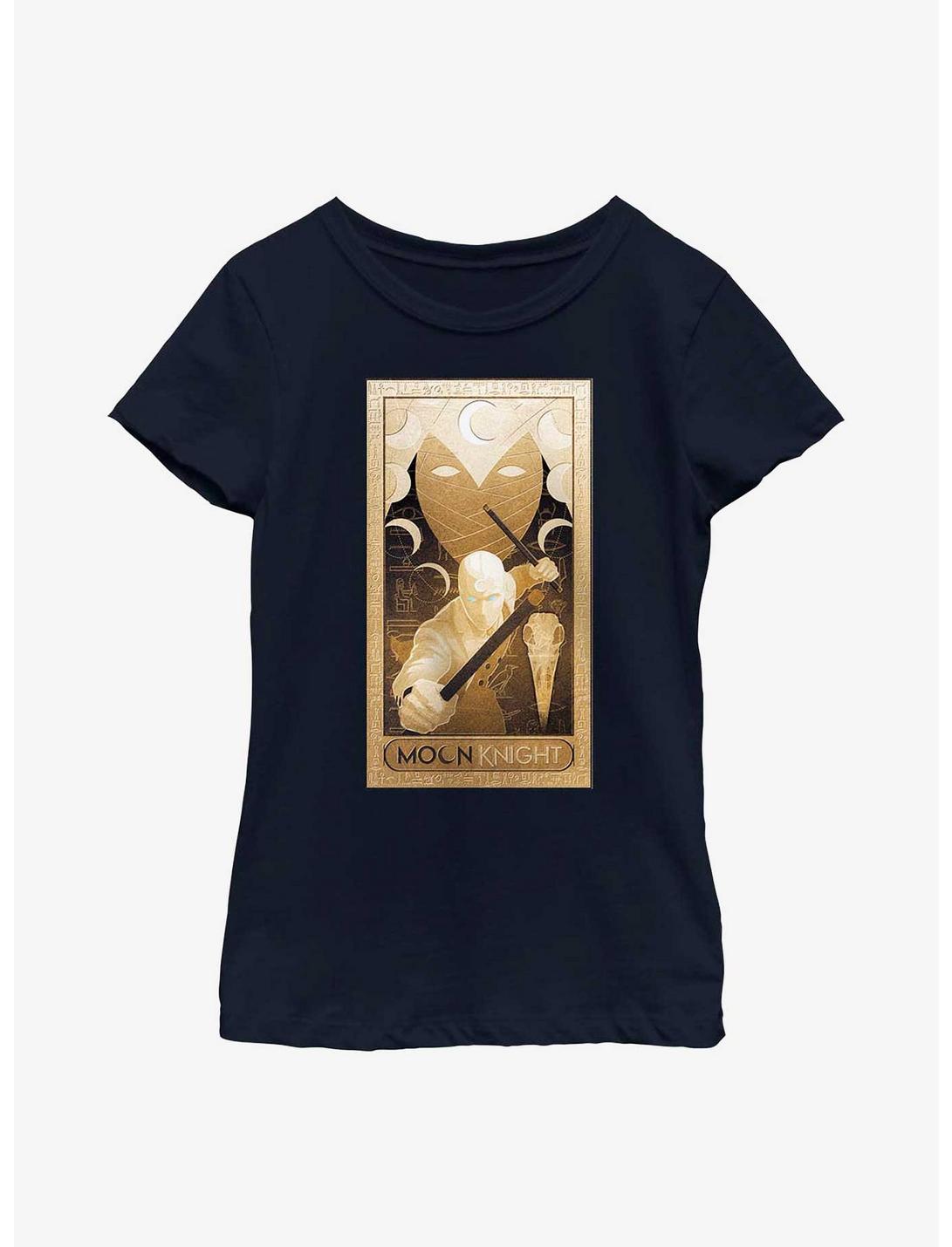 Marvel Moon Knight Gold Glyphs Poster Youth Girls T-Shirt, NAVY, hi-res