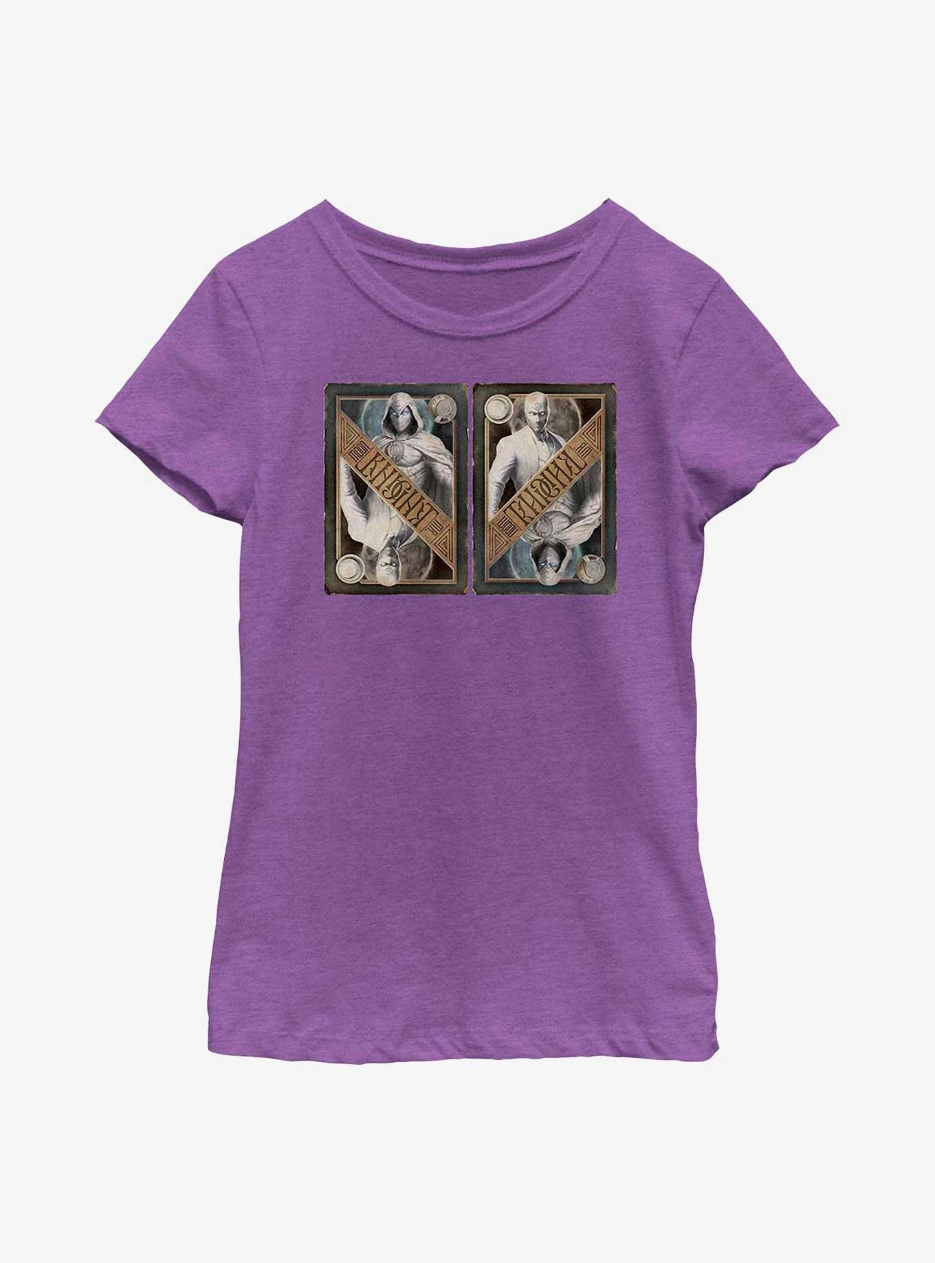 Marvel Moon Knight Playing Card Side By Side Youth Girls T-Shirt, PURPLE BERRY, hi-res