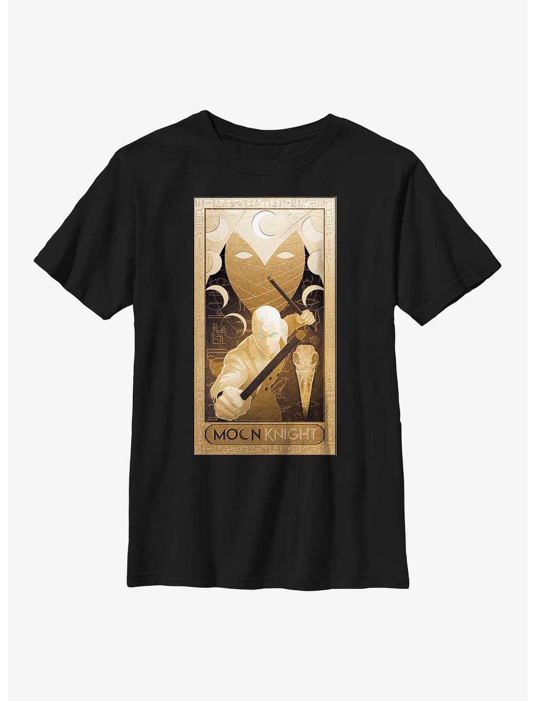 Marvel Moon Knight Gold Glyphs Poster Youth T-Shirt, BLACK, hi-res