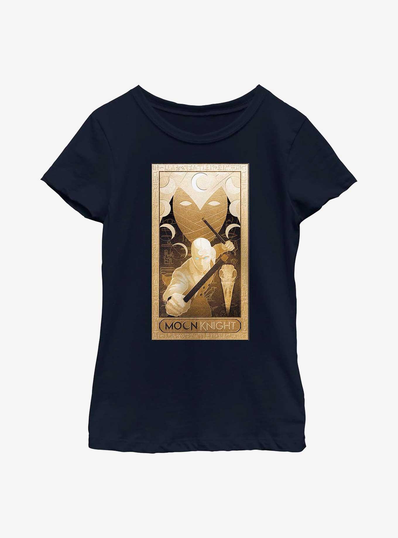 Marvel Moon Knight Gold Glyphs Poster Youth Girls T-Shirt, NAVY, hi-res