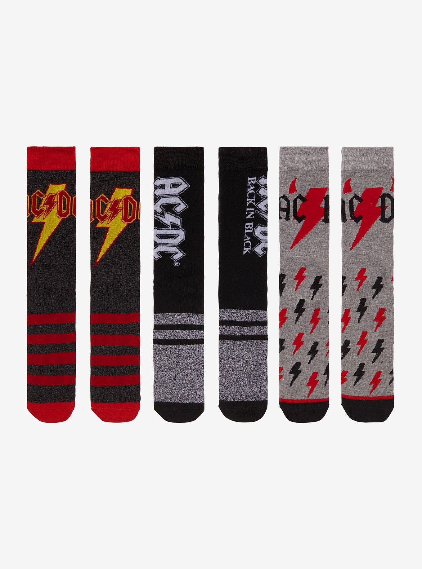 AC/DC Lightening Bolt Crew Socks 3 Pair | Hot Topic