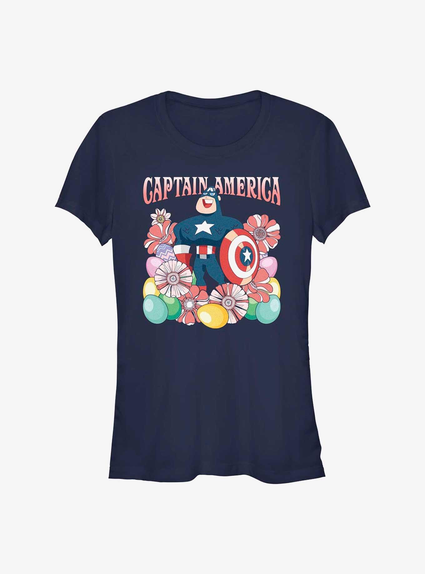 Marvel Captain America Collecting Eggs Since '41 Girls T-Shirt, NAVY, hi-res