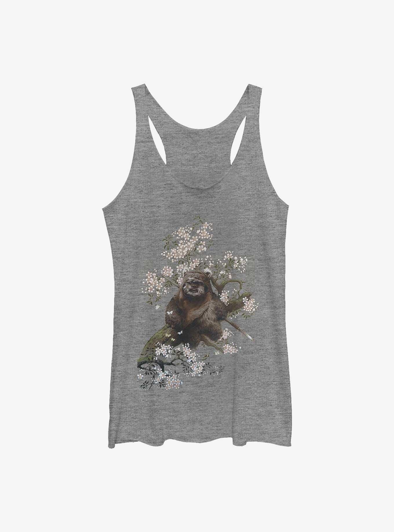 Star Wars Ewok In The Flowers Girls Raw Edge Tank, GRAY HTR, hi-res