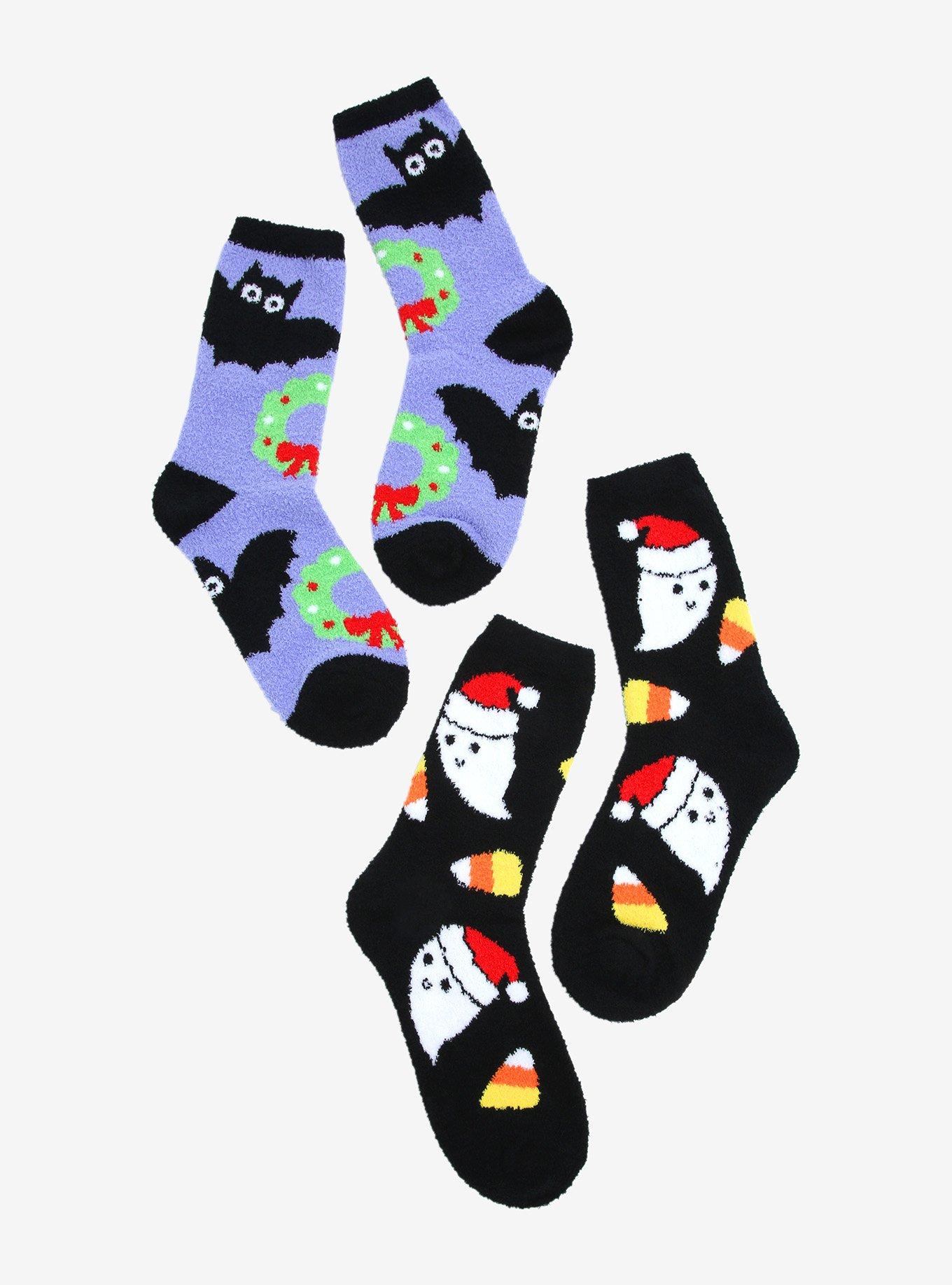 Halloween Christmas Icons Fuzzy Socks 2 Pair, , hi-res