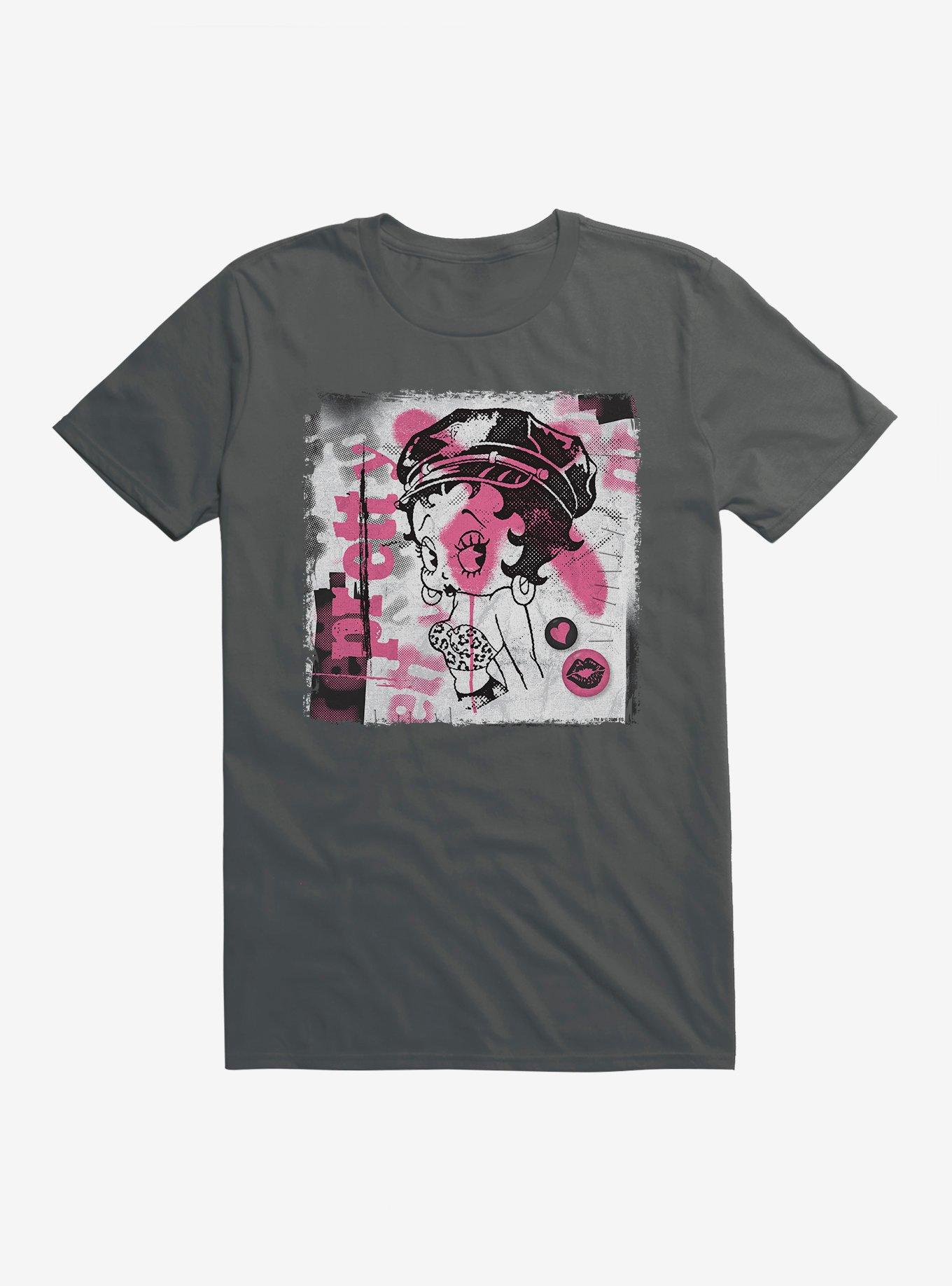 Betty Boop Graffiti Femme Punk T-Shirt, CHARCOAL, hi-res