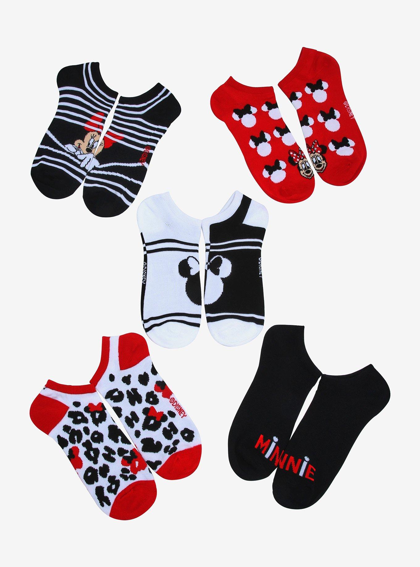 Disney Minnie Mouse Red & Black No-Show Socks 5 Pair, , hi-res