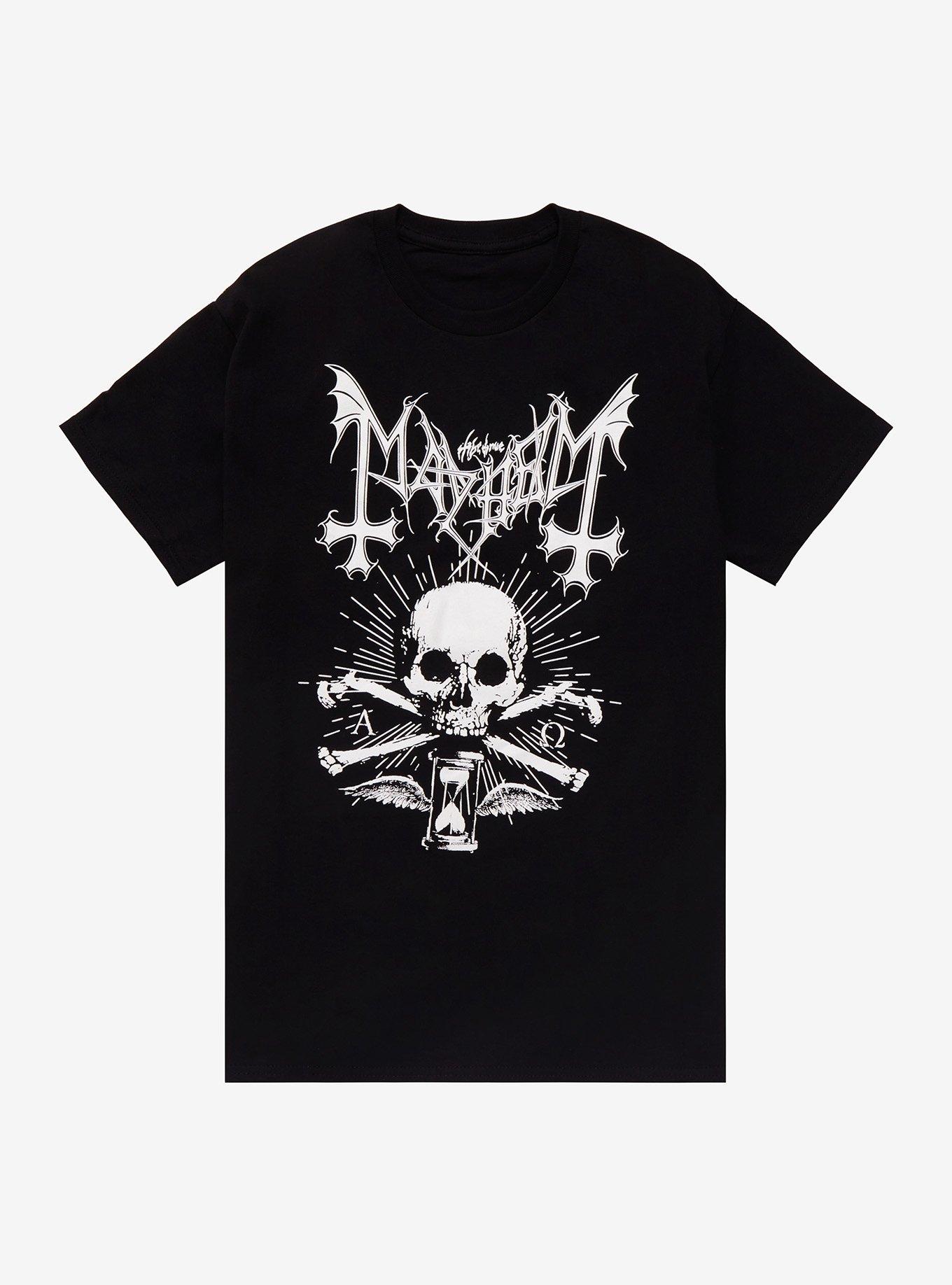 Mayhem Skull & Hourglass T-Shirt, BLACK, hi-res