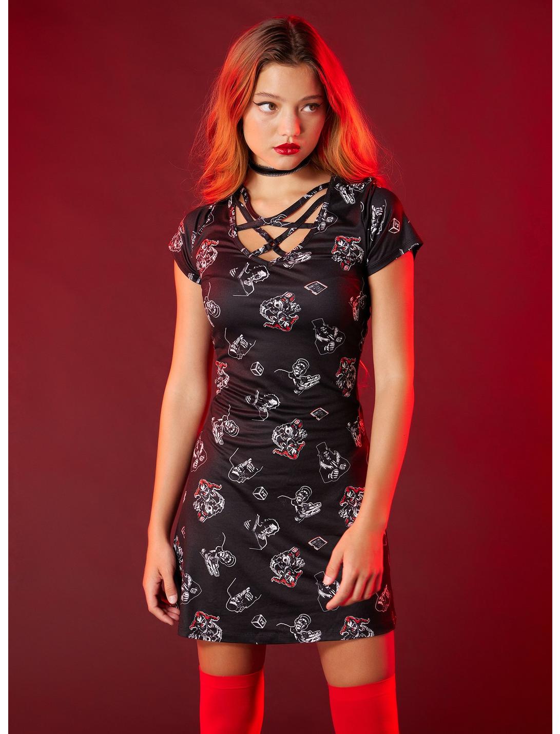 Universal Studios Halloween Horror Nights Characters Lace-Up Bodycon Dress, MULTI, hi-res