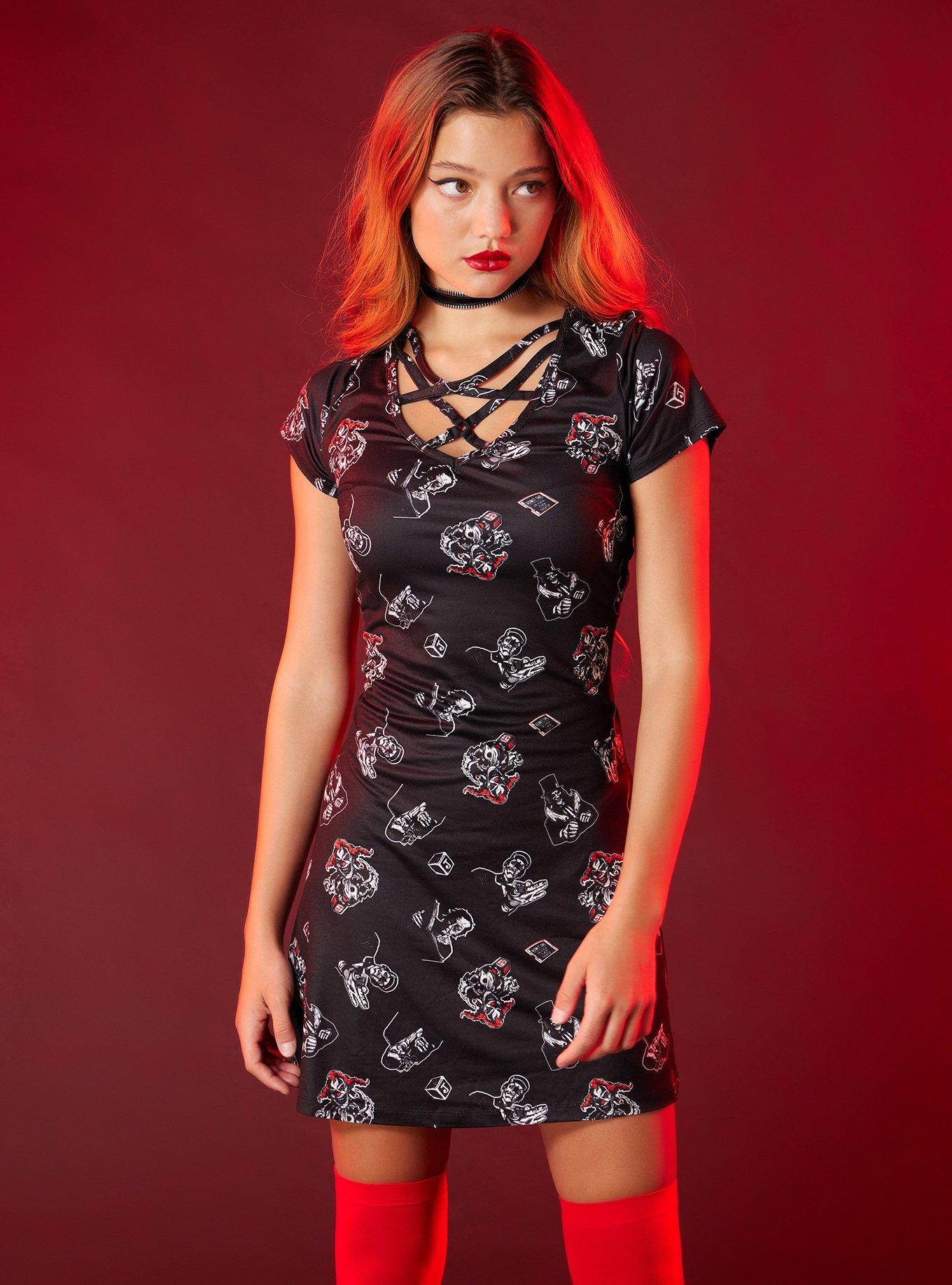 Universal Studios Halloween Horror Nights Characters Lace-Up Bodycon Dress, MULTI, hi-res