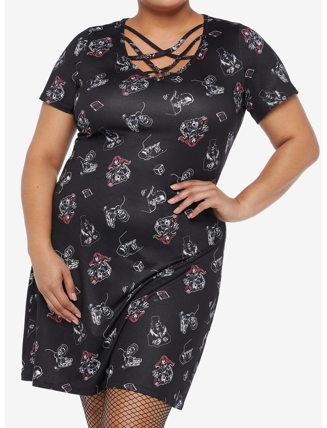Universal Studios Halloween Horror Nights Characters Lace-Up Bodycon Dress Plus Size, MULTI, hi-res