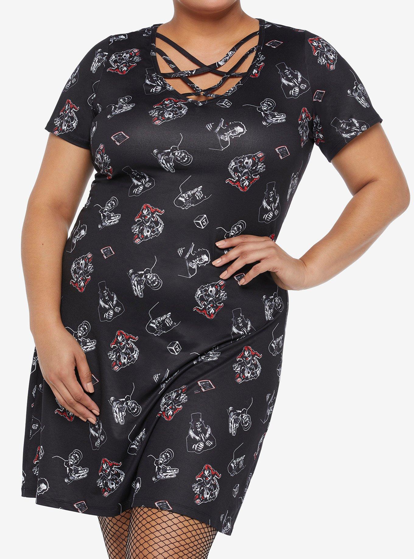 Universal Studios Halloween Horror Nights Characters Lace-Up Bodycon Dress Plus Size, MULTI, hi-res